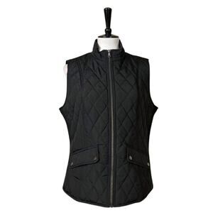 Westport Black Quilted Vest Zip Front Snap Pockets Padded Women's Size Large